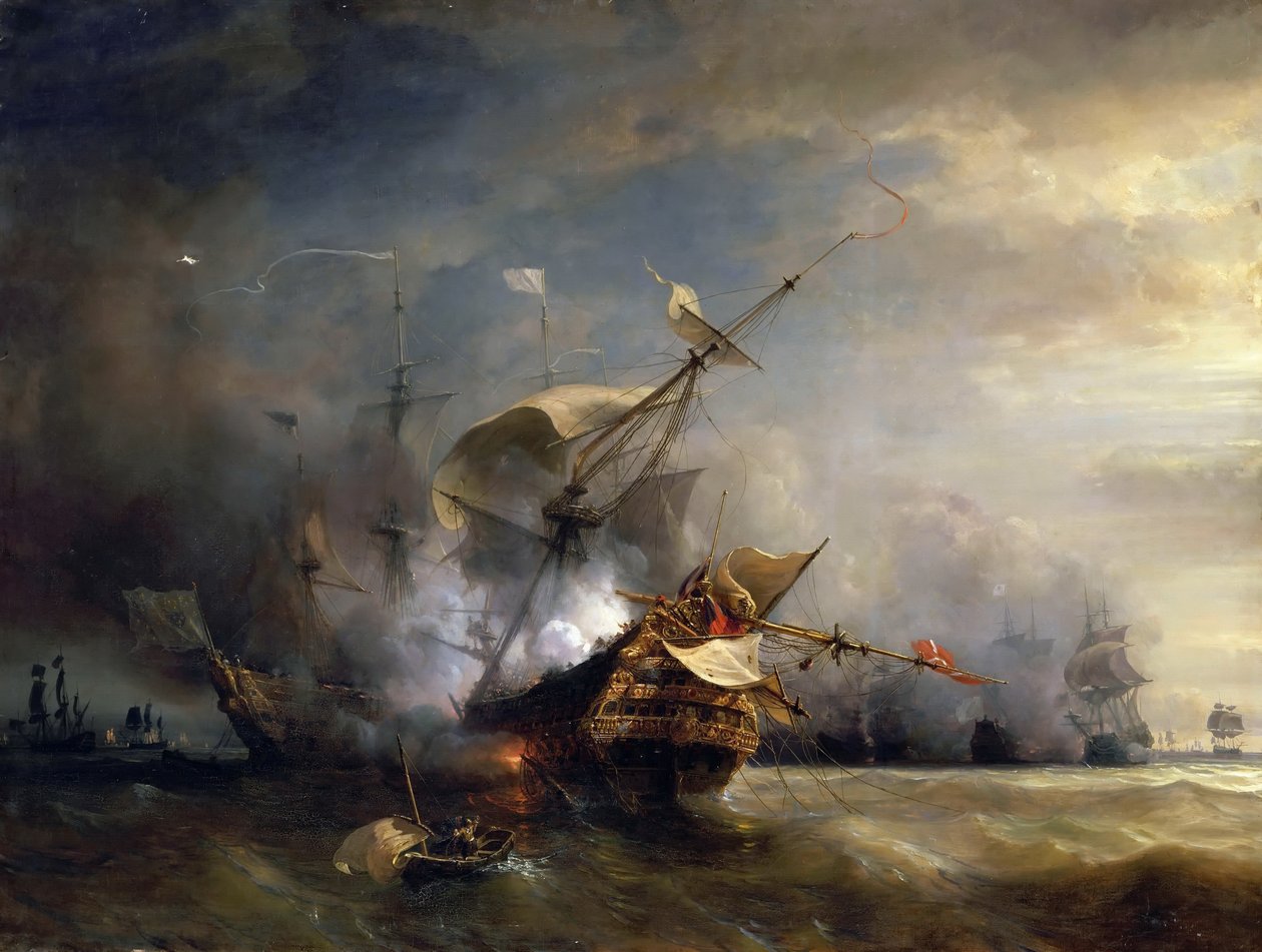 Námořní bitva u Lizard Point, Cornwall dne 21. října 1707 od Jean Antoine Theodore Gudin