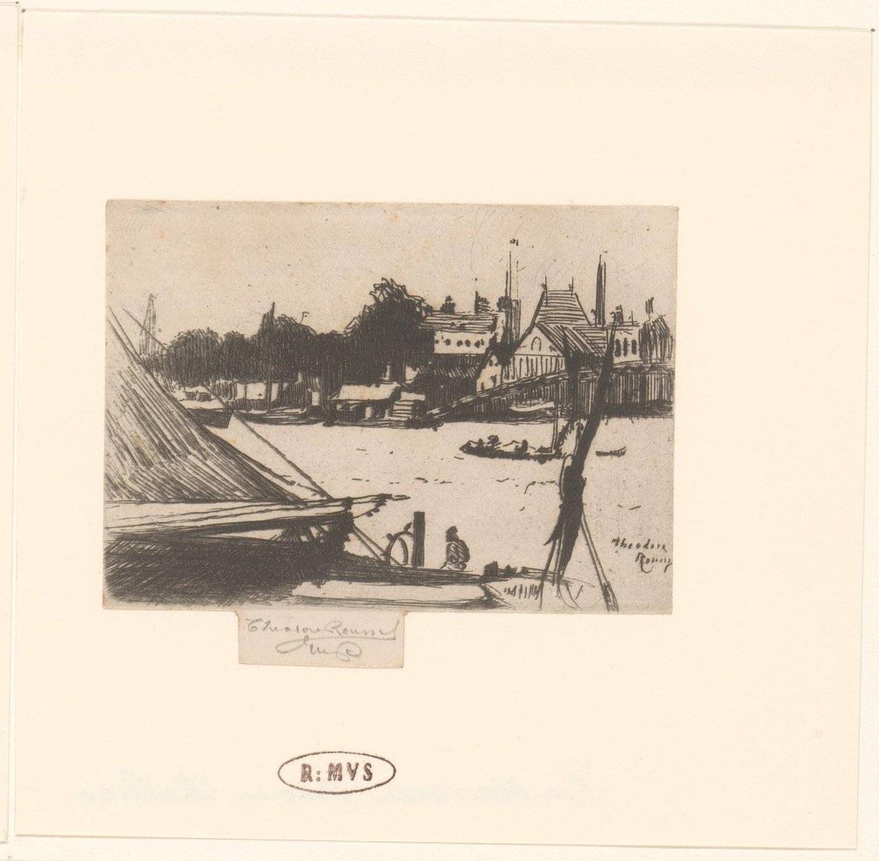 Pohled na řeku s loděmi Battersea z Chelsea od Théodore Roussel (signed by artist)