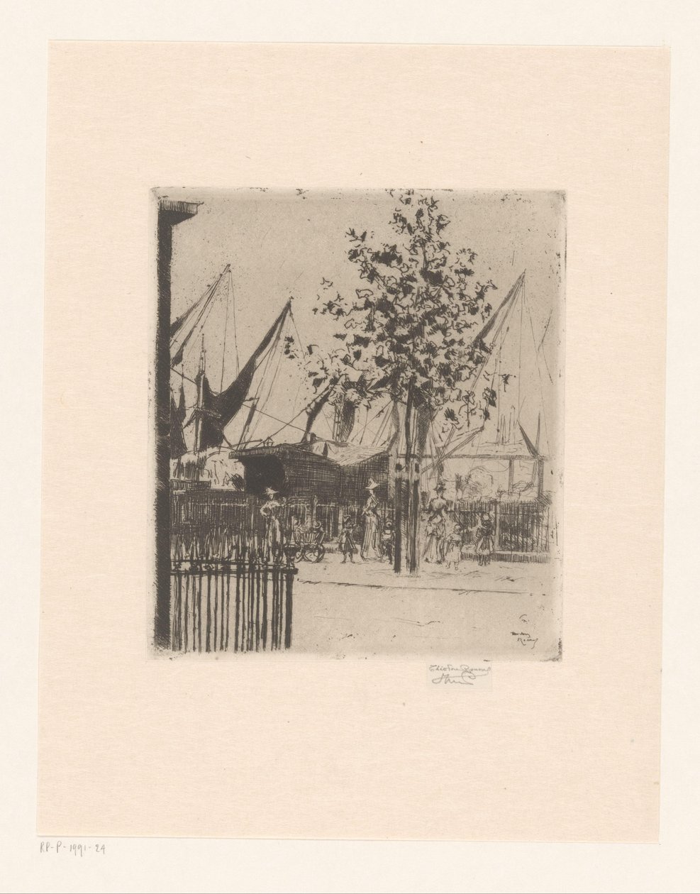 Pohled na ulici s postavami v přístavu Roh Luna Street, Chelsea Embankment od Théodore Roussel (signed by artist)