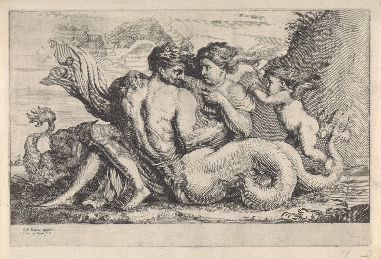 Siréna a triton Mytologické postavy (název série) od Théodorus van Kessel