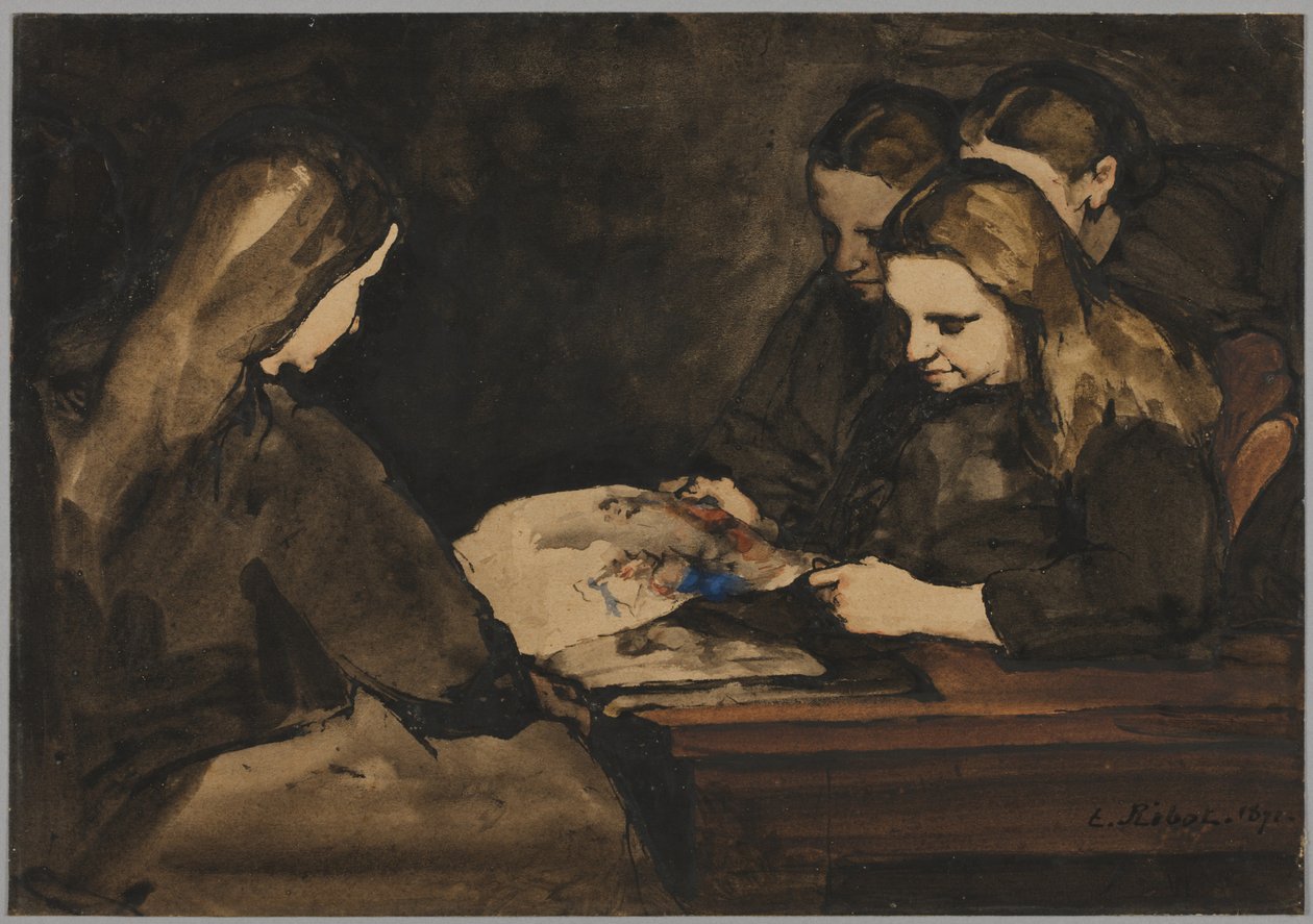 Čtyři dívky studující kresbu, 1876. od Auguste Theodule Ribot