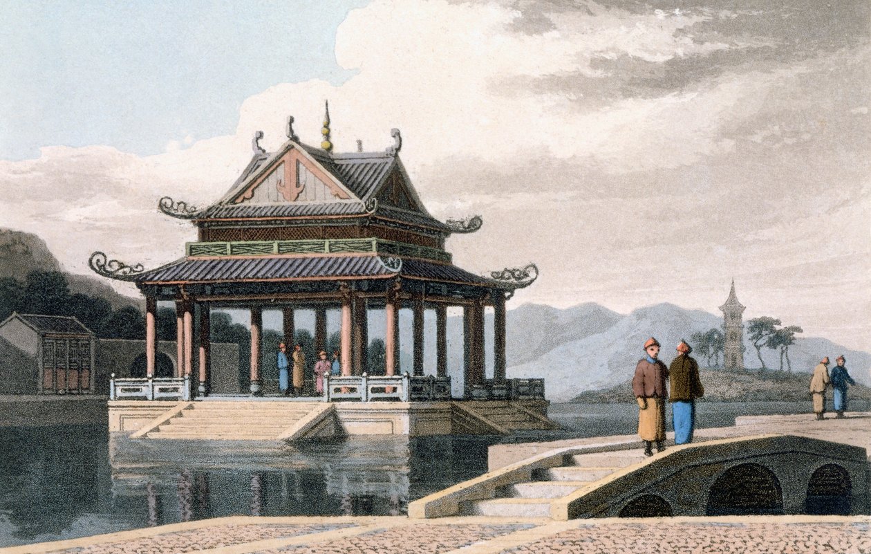 Čínský pavilon, 1810 (barevná akvatinta) od Thomas und William Daniell