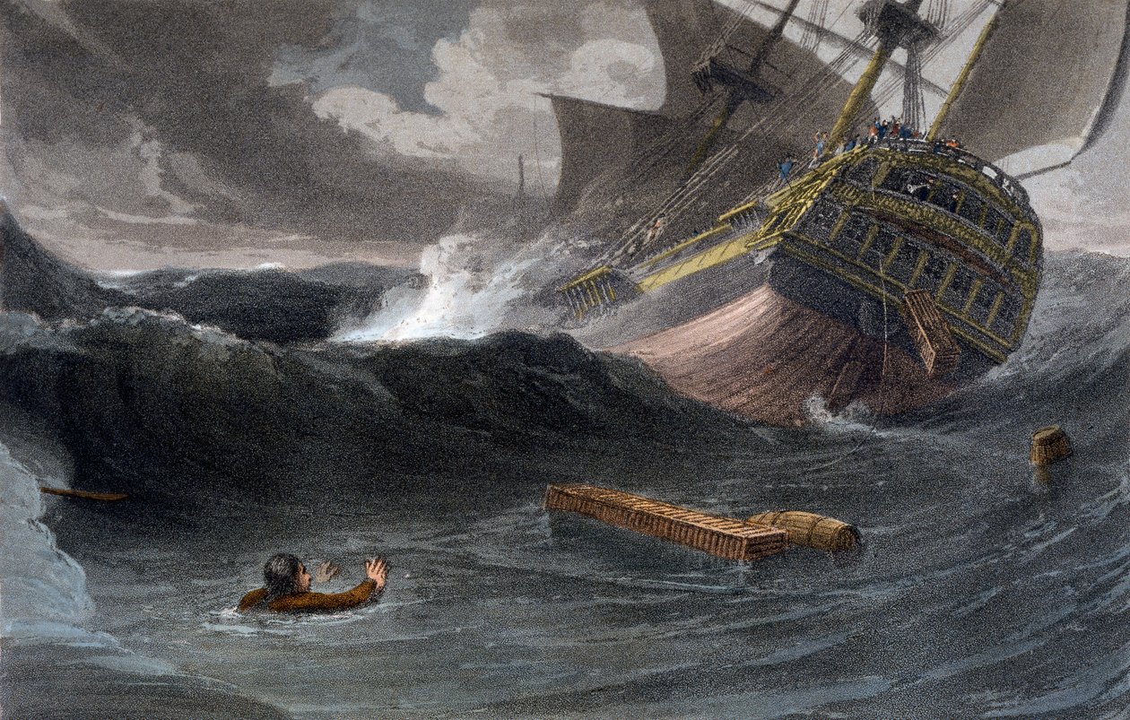 Incident na cestě z Číny do Indie, z „Malebné plavby do Indie cestou Číny“, 1810 od Thomas und William Daniell