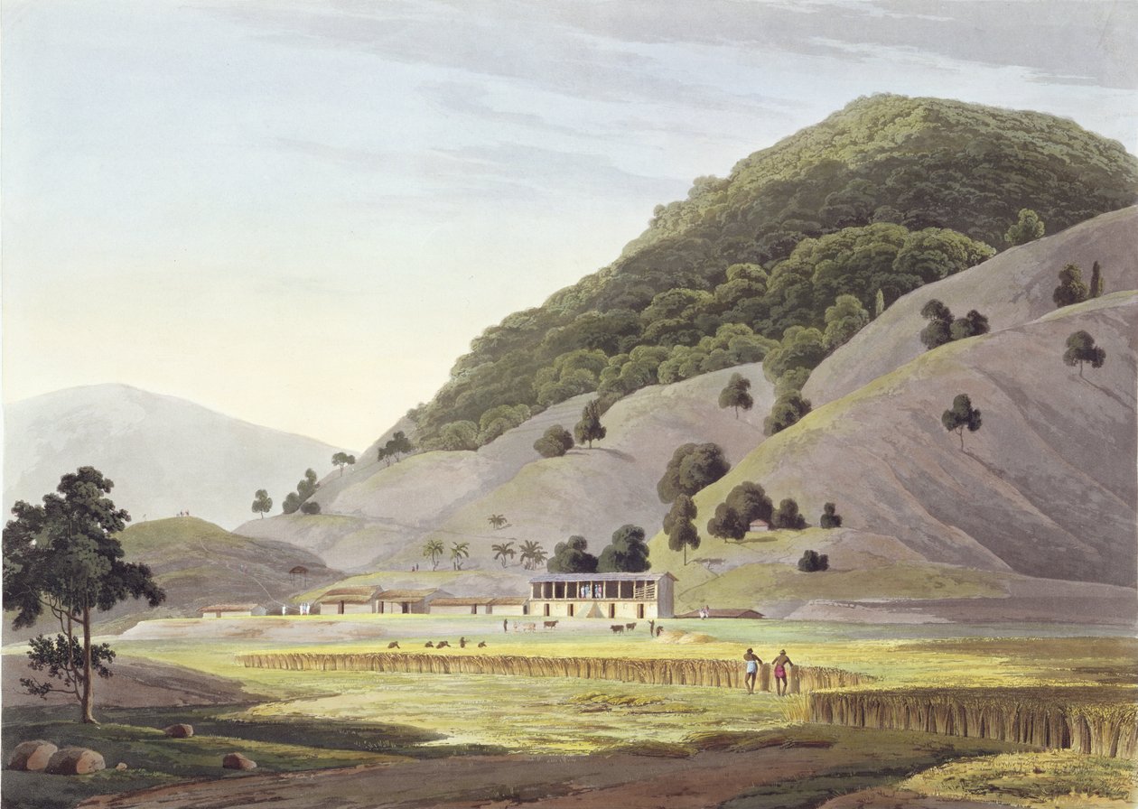Jugeanor, v horách Sirinagur, deska 142 z „Oriental Scenery: Twenty Four Views in Hindoostan“, publikované v roce 1800 od Thomas und William Daniell