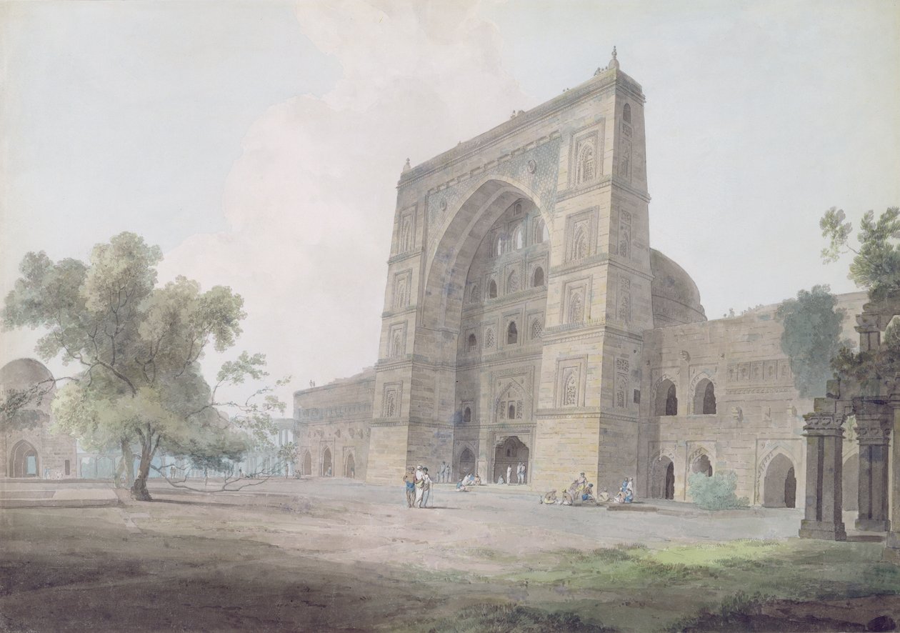 Hlavní vchod mešity Džámí, Džaunepur, 1789 (čb na grafitovém papíře) od Thomas und William Daniell