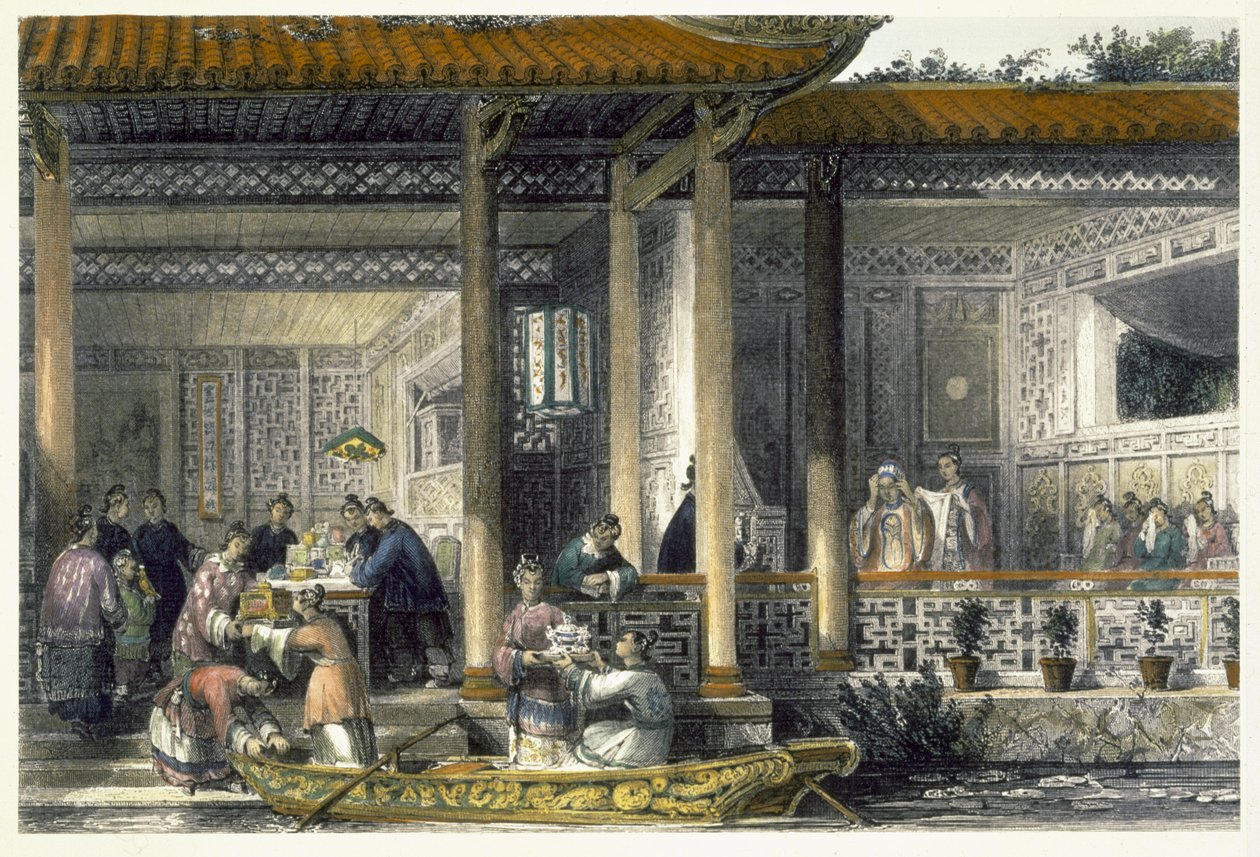 Příjezd manželských dárků do svatební rezidence, z „Číny v řadě pohledů“ od George Newenhama Wrighta (asi 1790-1877) 1843 od Thomas Allom
