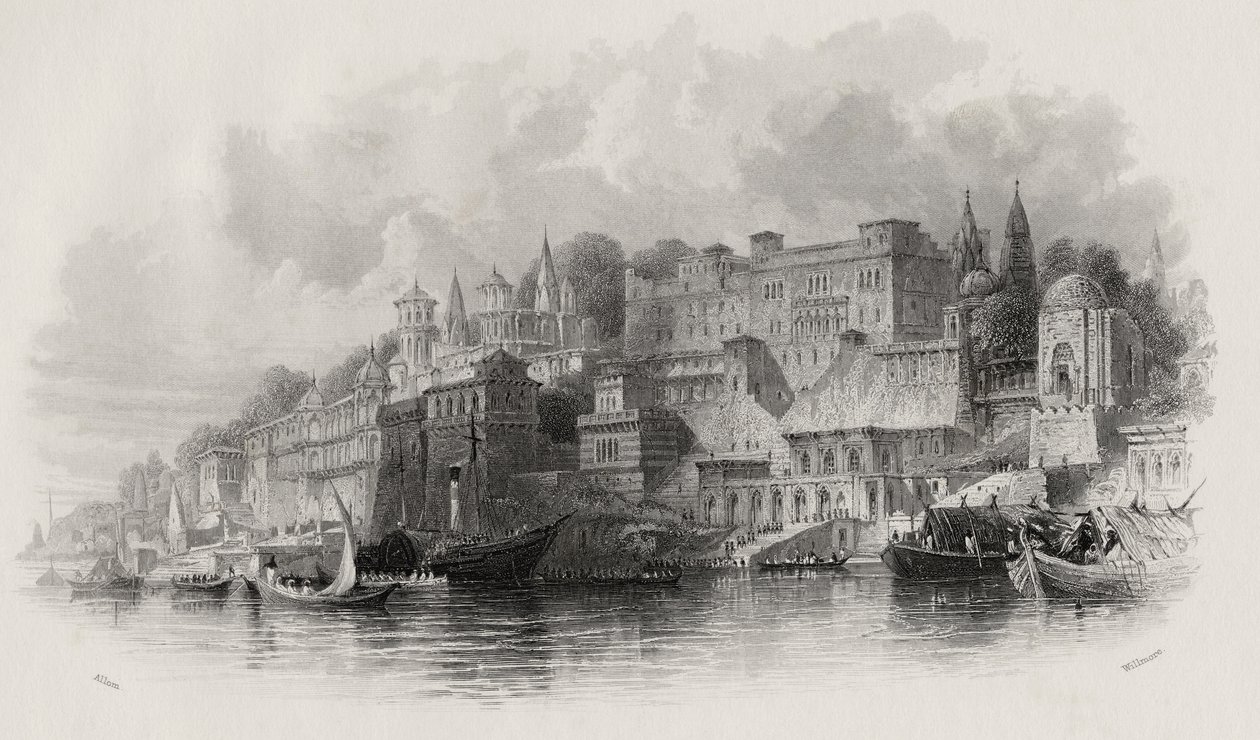 Benares, Indie, ryl A. Willmore (1814-88) od Thomas Allom