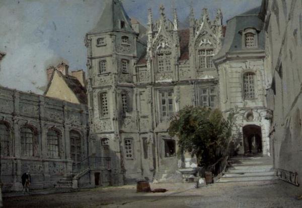 Hotel Bourgtheroulde na náměstí Place de la Pucelle, Rouen (wc na papíře) od Thomas Allom
