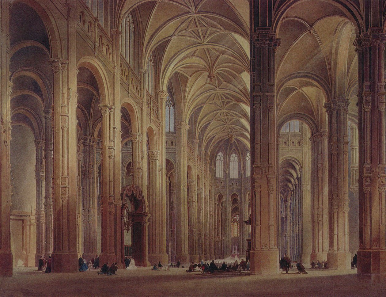 Interiér St. Eustache, Paříž, 19. století od Thomas Allom