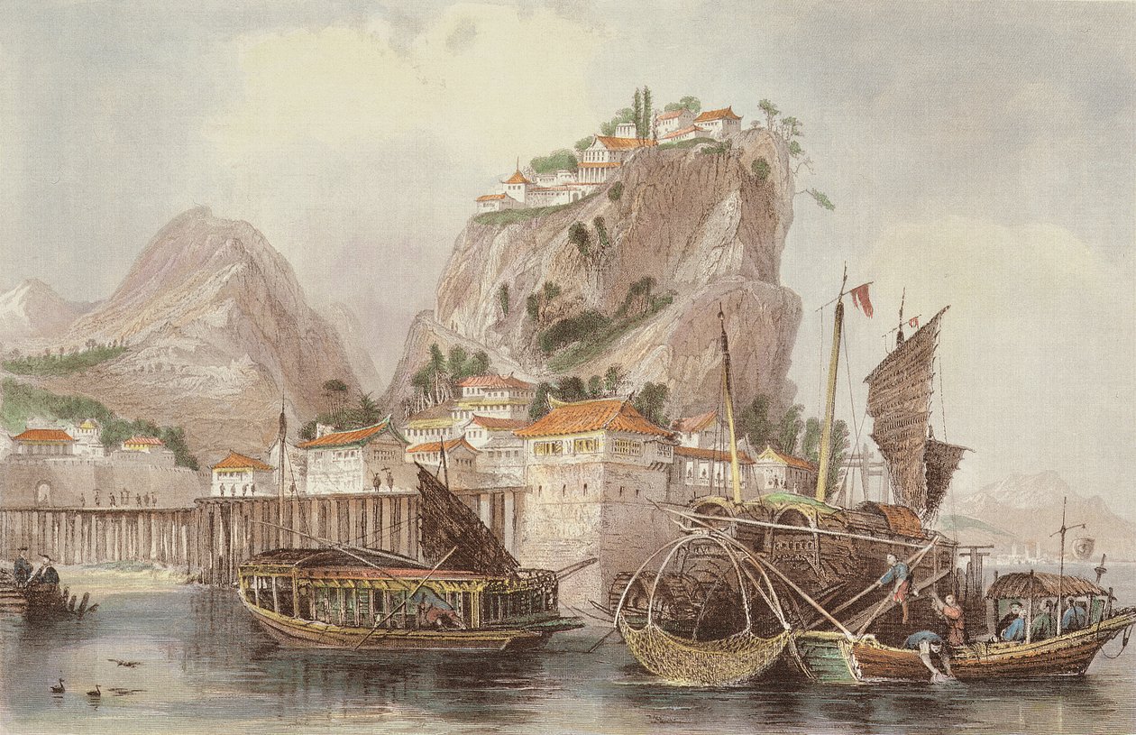 Ústa řeky Chin-Keang, z „Čína v řadě pohledů“ od George Newenhama Wrighta (asi 1790-1877) 1843 od Thomas Allom