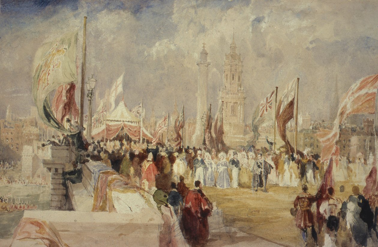 Otevření London Bridge králem Vilémem IV a královnou Adelaide dne 1. srpna 1831 od Thomas Allom