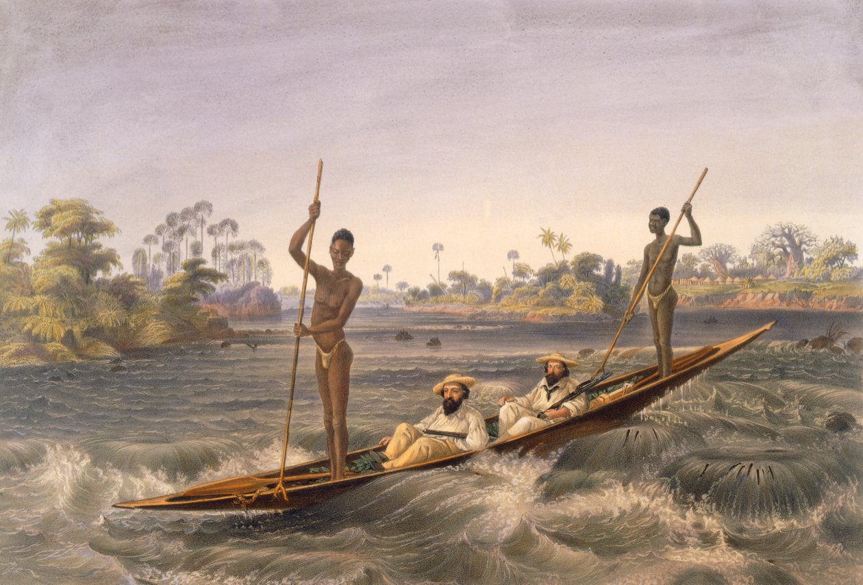Zanjueelah, převozník z peřejí, z hospody „Viktoriiny vodopády, řeka Zambesi“. 1865 od Thomas Baines