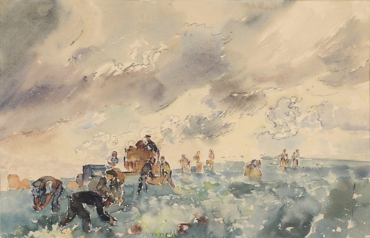 Sběrači brambor, 1941 (wc na papíře) od Thomas Barclay Hennell