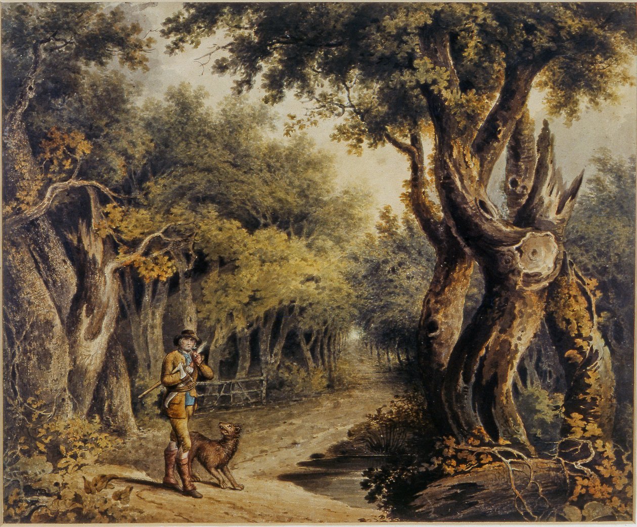 Lesní scéna s dřevorubcem a psem od Thomas Barker of Bath