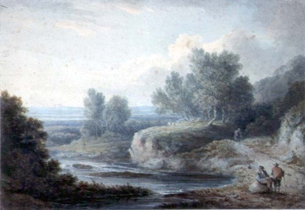 Říční scéna s figurkami (wc na papíře) od Thomas Barker of Bath