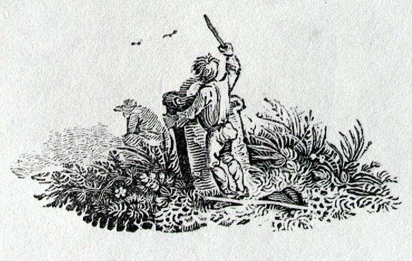 Chlapec u náhrobku z Historie britských ptáků a čtyřnožců od Thomas Bewick