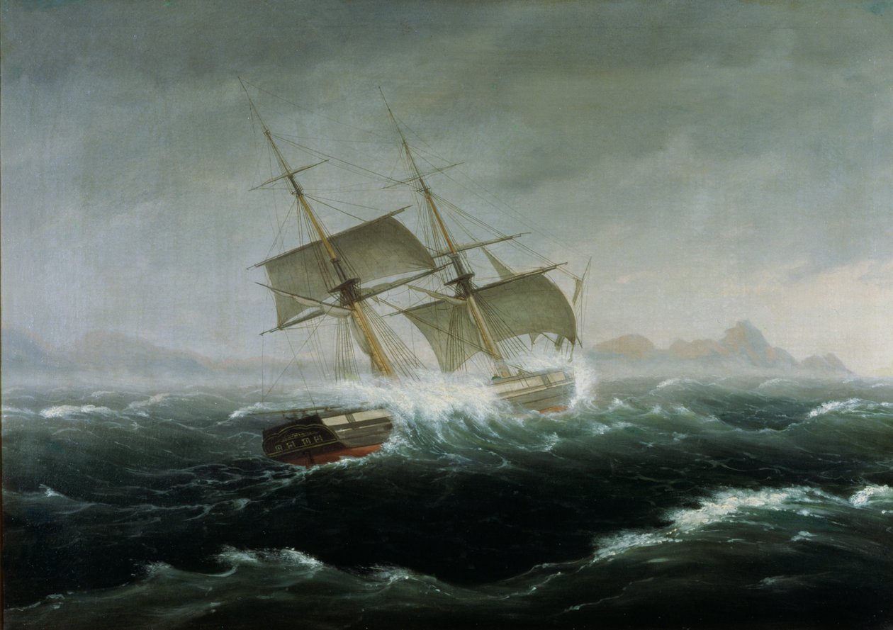 Plachetnice v těžkém moři od Thomas Birch