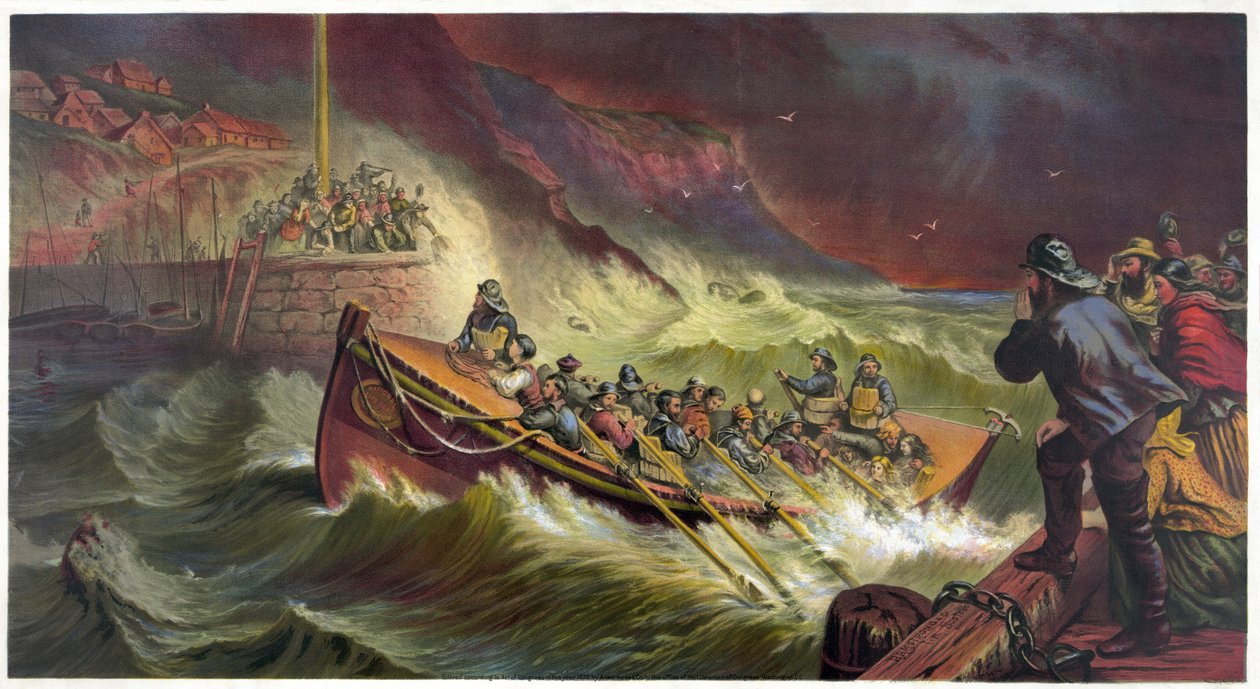 The Departure, Launch the Lifeboat, pub. kolem roku 1872 od Thomas Brooks