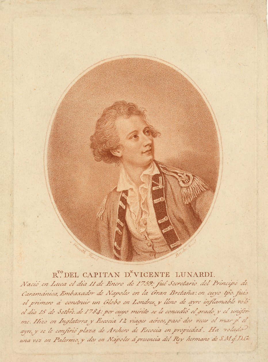 Vincente Lunardi, asi 1786-1800 (stiplová rytina) od Thomas Burke