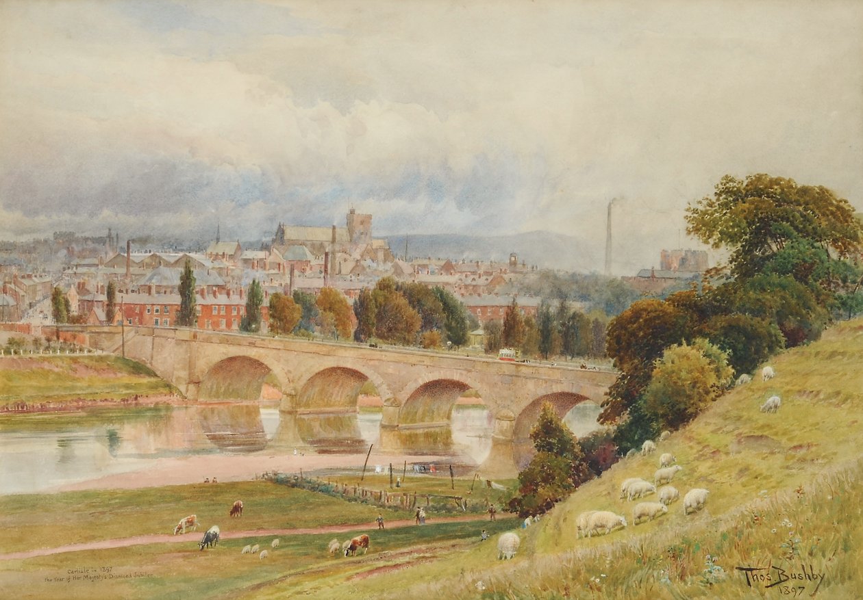 Carlisle z Rickerby Park v roce diamantového jubilea Roku Jejího Veličenstva, 1897 (wc na papíře) od Thomas Bushby
