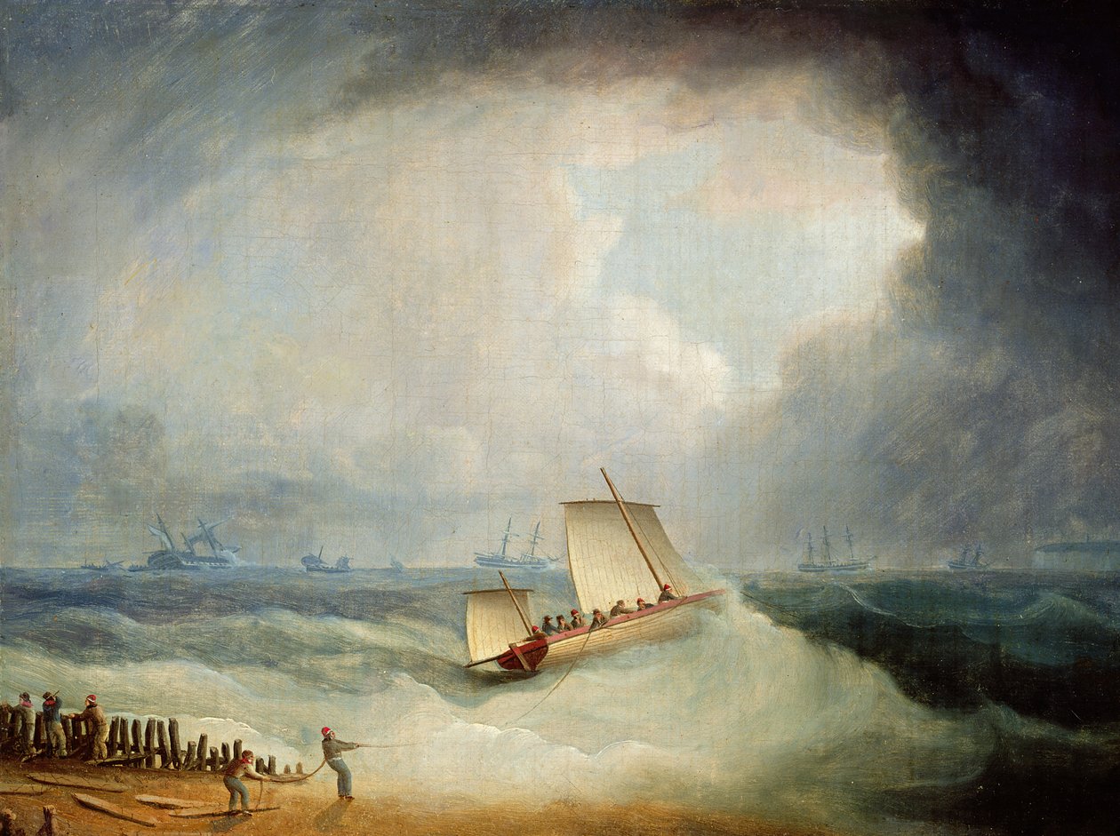 A Deal Lugger Odjíždí na Storm-bound Ship v Downs, South Foreland od Thomas Buttersworth