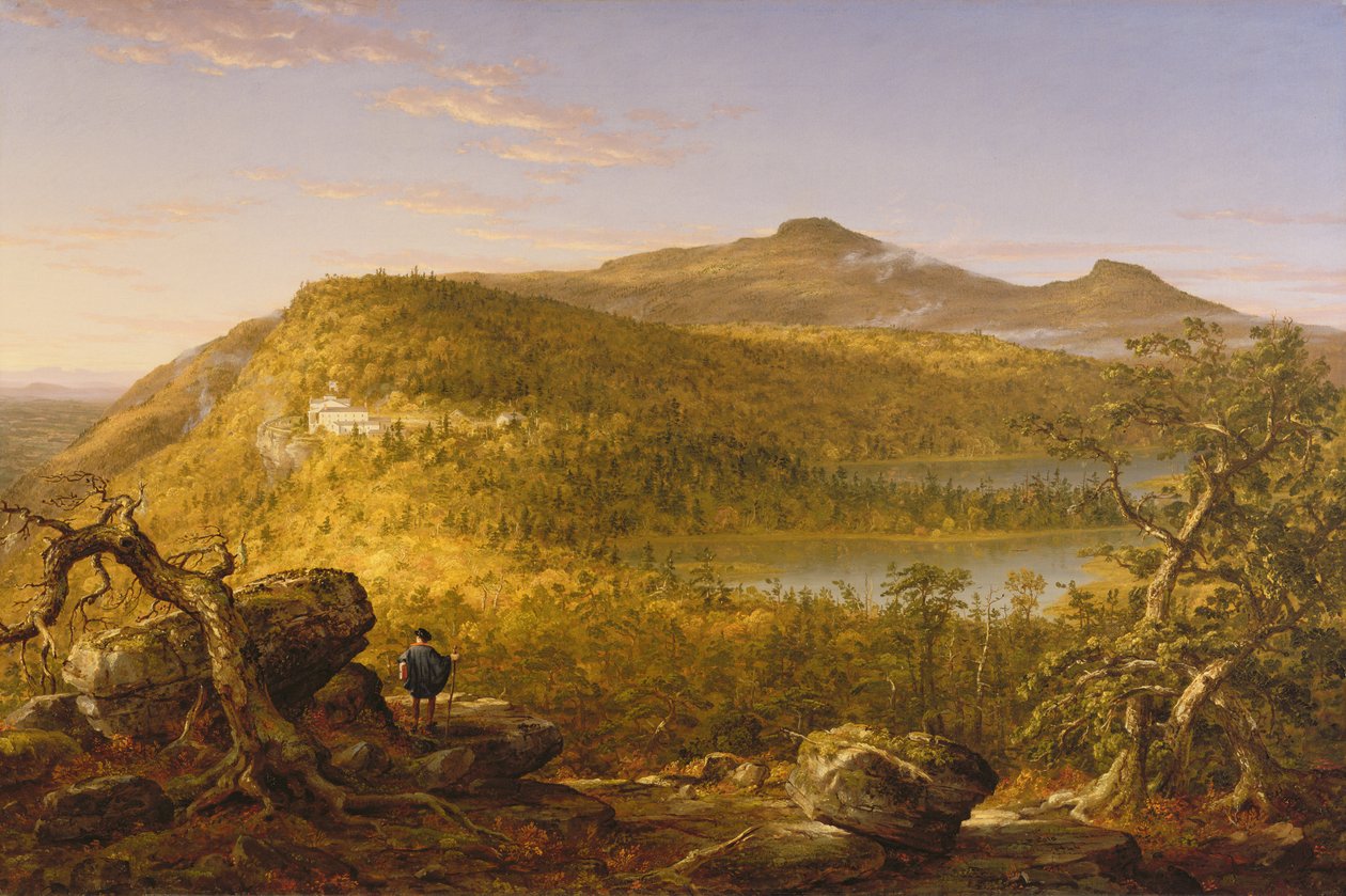 Pohled na dvě jezera a horský dům, Catskill Mountains, 1844 od Thomas Cole