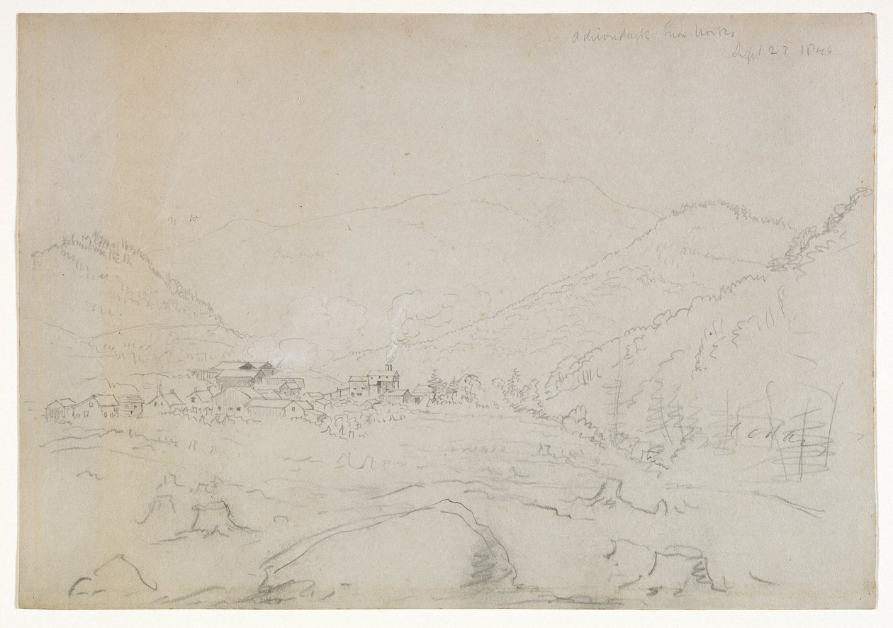 Adirondacks Iron Works, 1846 (grafitová tužka na tkaném papíře) od Thomas Cole