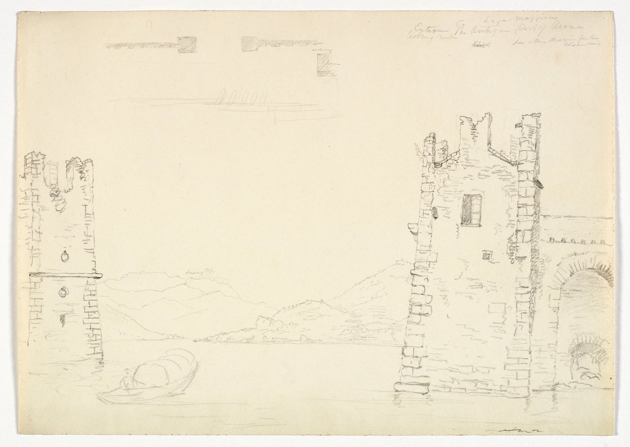 Starožitný přístav Arona, Lago Maggiore, 1842 (grafitová tužka na tkaném papíře) od Thomas Cole