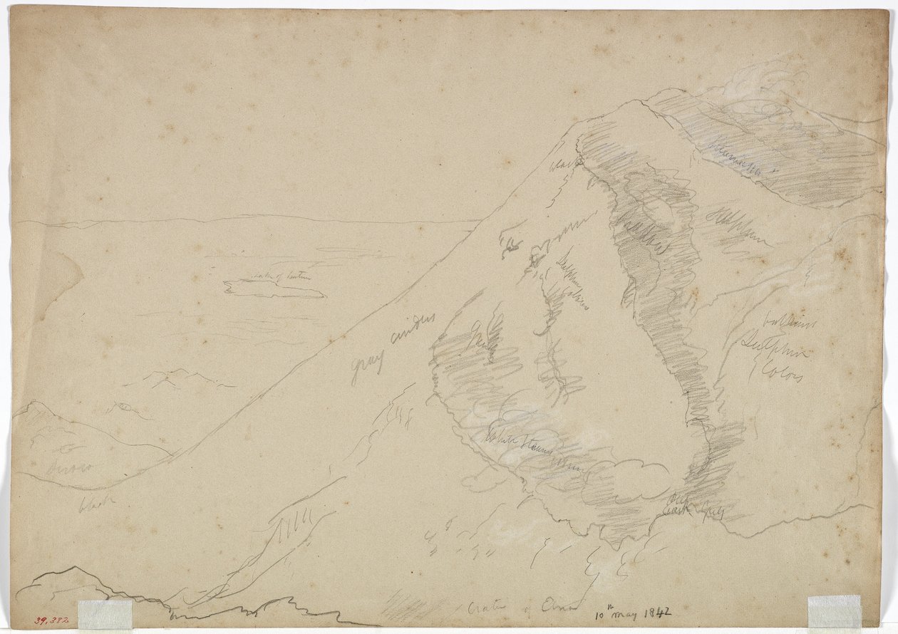 Kráter hory Aetna, 1842 (tužka s bílou křídou na papíře) od Thomas Cole