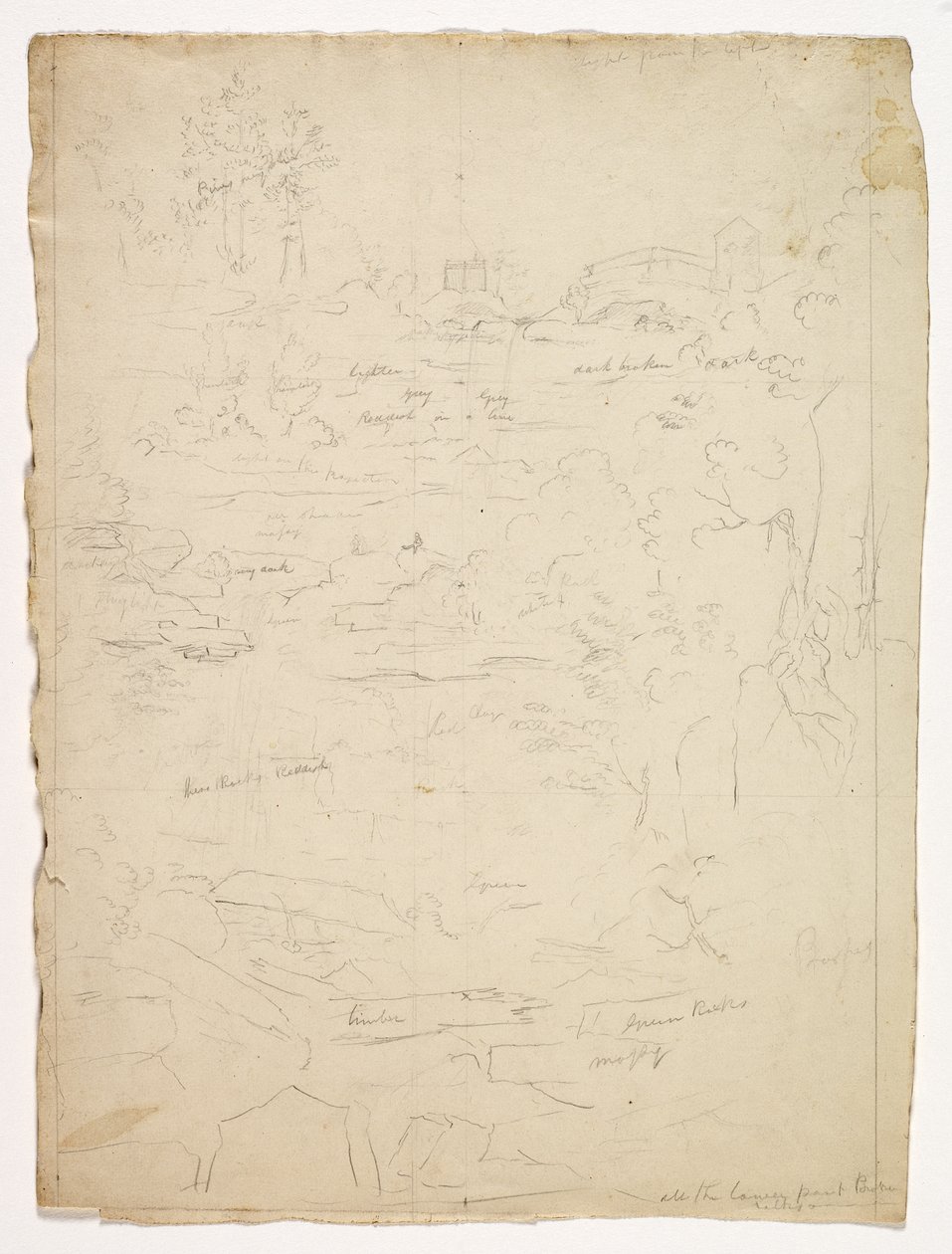 From the Top of Kaaterskill Falls, 1826 (grafitová tužka na špinavě bílém tkaném papíře) od Thomas Cole