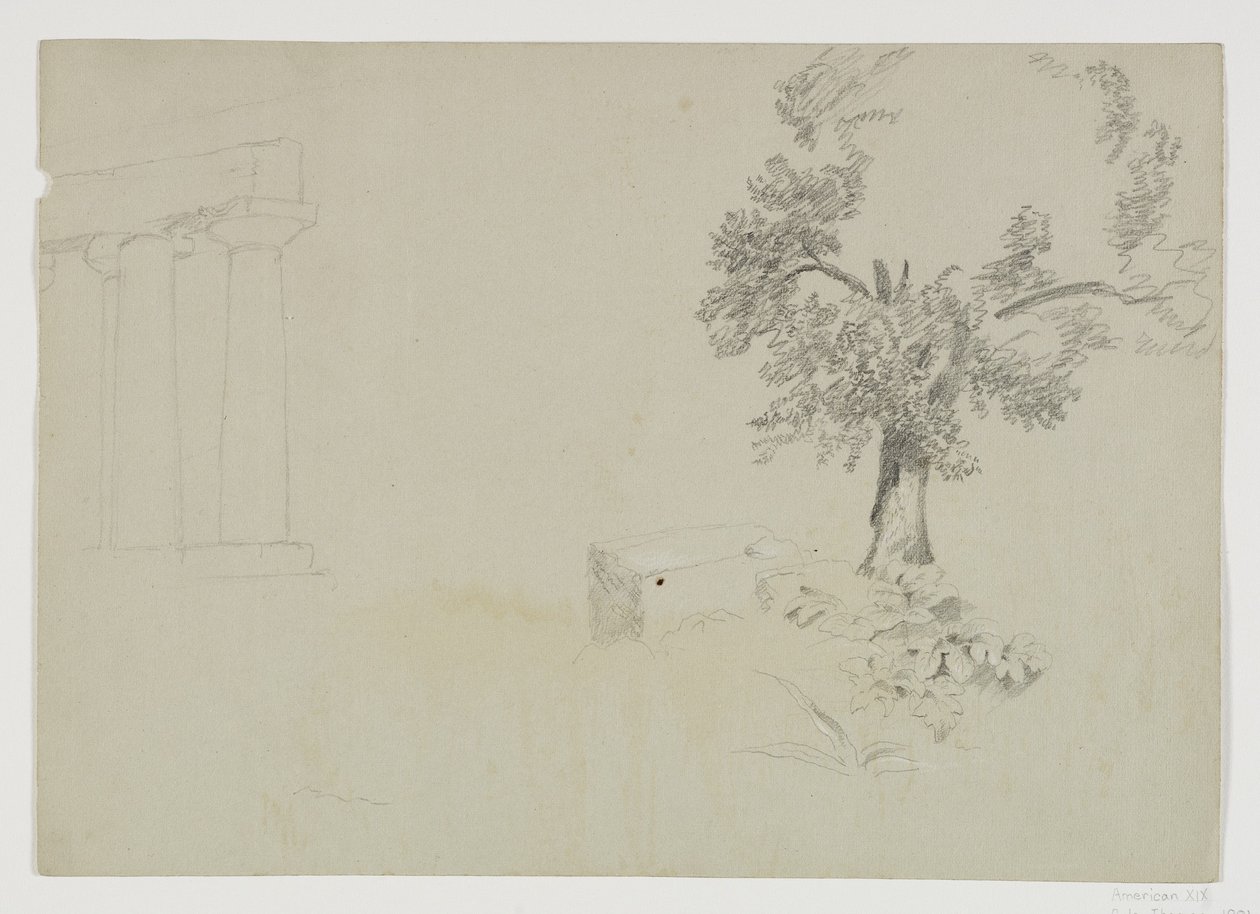 Girgenti, Sicílie, 1842 (tužka zvýrazněná bílou křídou na papíře) od Thomas Cole