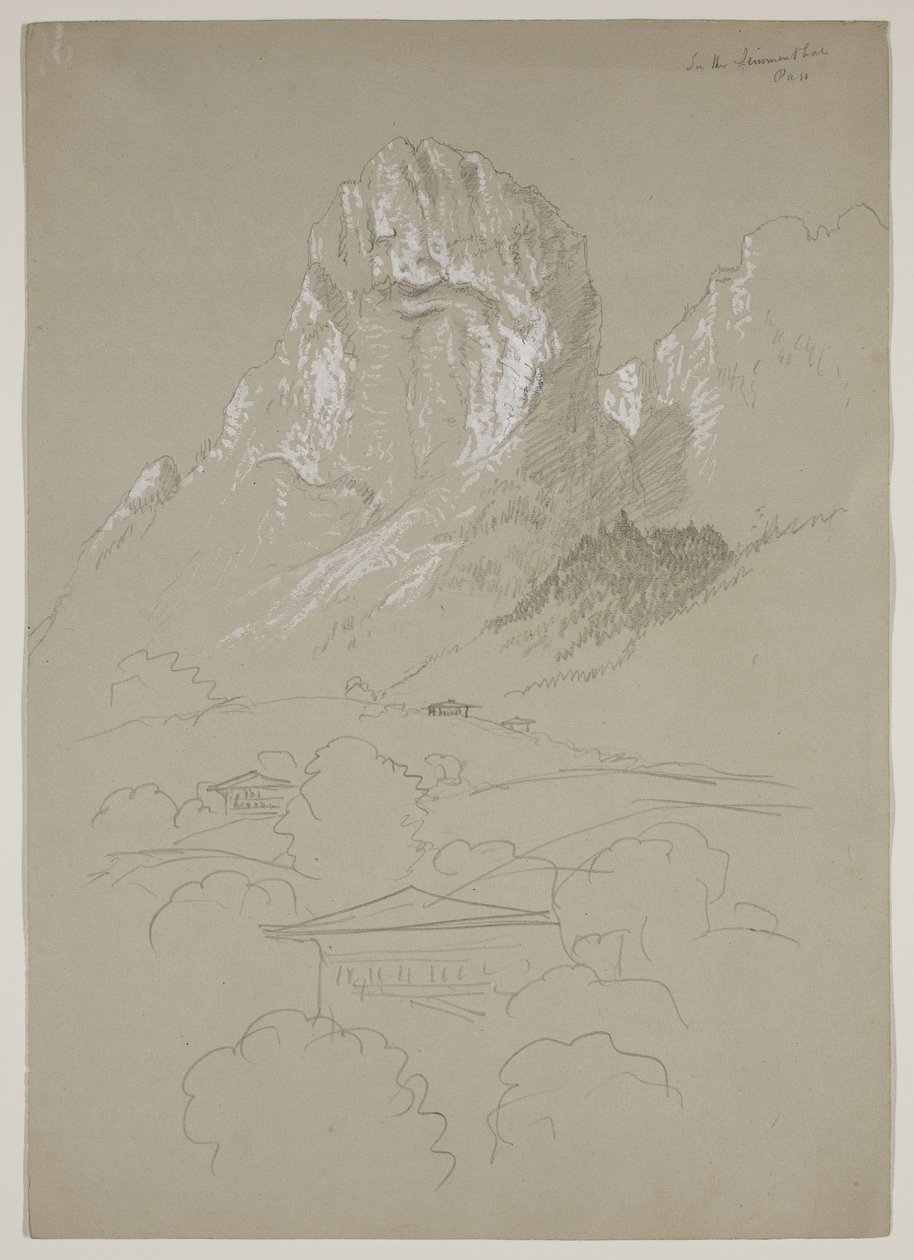 V Simmental, Švýcarsko, 1841 (tužka zvýrazněná kvašem na papíře) od Thomas Cole