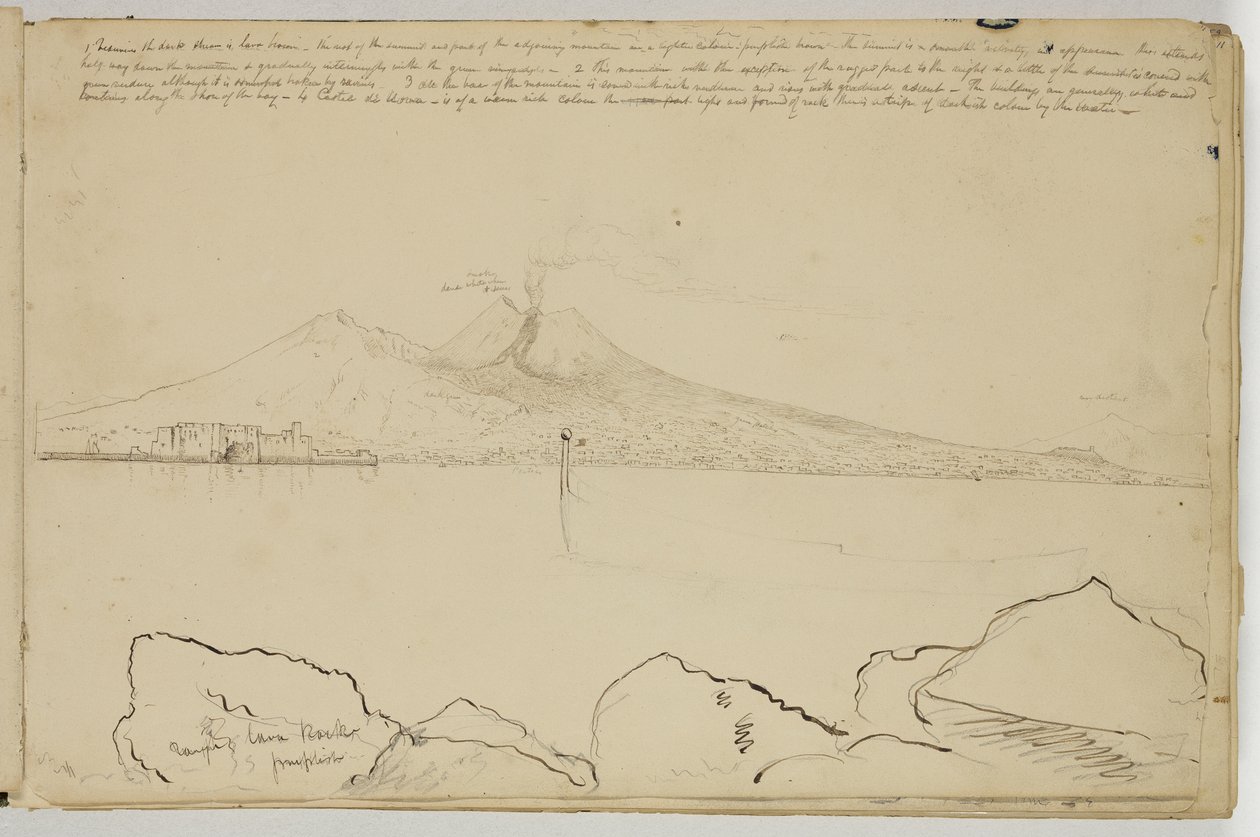 Panorama Neapolského zálivu, asi 1832 (pero a hnědá tuš nad grafitovou tužkou na bělavém vliesovém papíře) od Thomas Cole