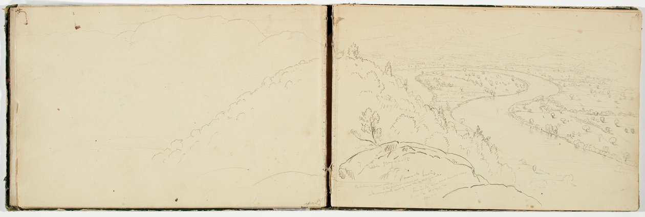 Panorama Oxbow na řece Connecticut při pohledu z Mount Holyoke, kolem roku 1833 (grafitová tužka na tkaném papíře) od Thomas Cole