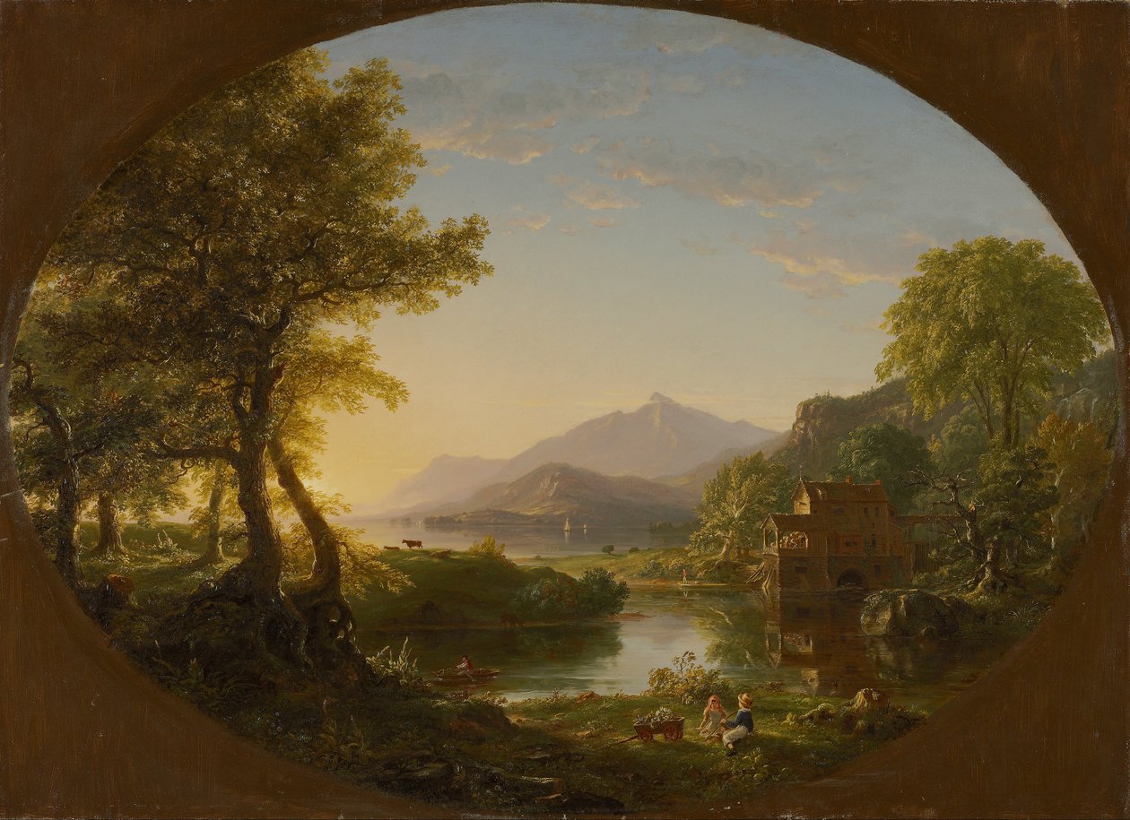 Mlýn, západ slunce od Thomas Cole