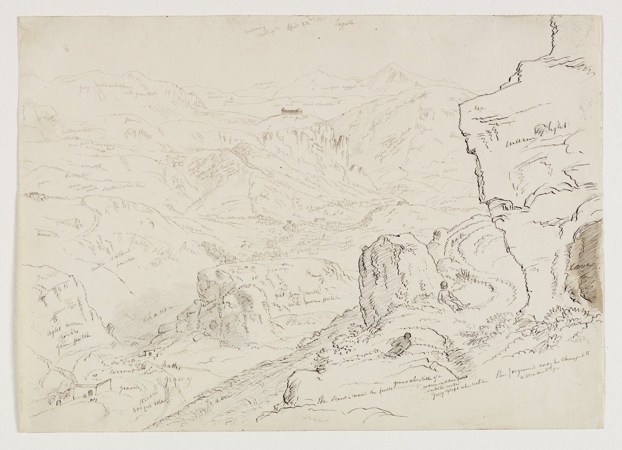 Údolí a chrám Segesta, Sicílie, 1842 (pero a inkoust s perem přes tužku na papíře) od Thomas Cole