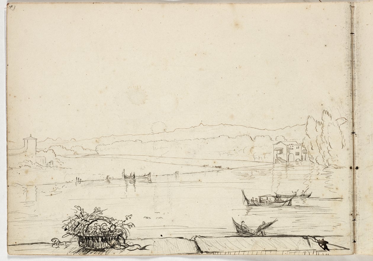 Bez názvu (studie říční scény s loděmi) 1831 (pero a inkoust přes tužku na papíře) od Thomas Cole