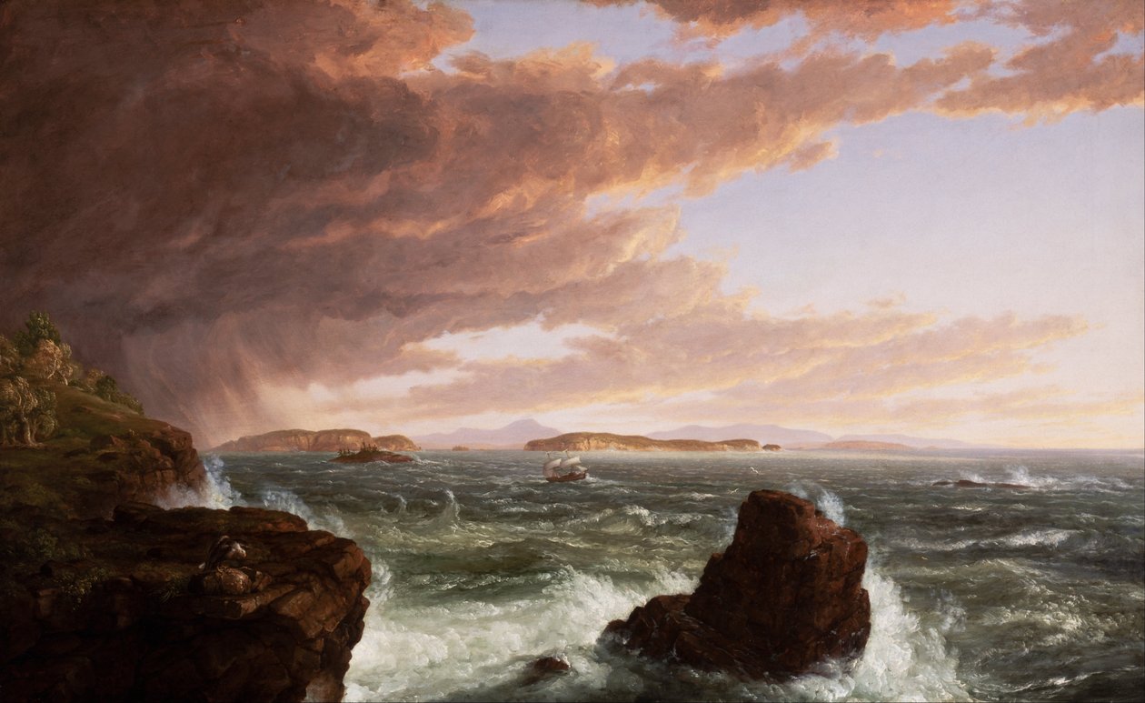 Pohledy přes záliv Frenchmans Bay z Mt. Desert Island, po bouřce od Thomas Cole