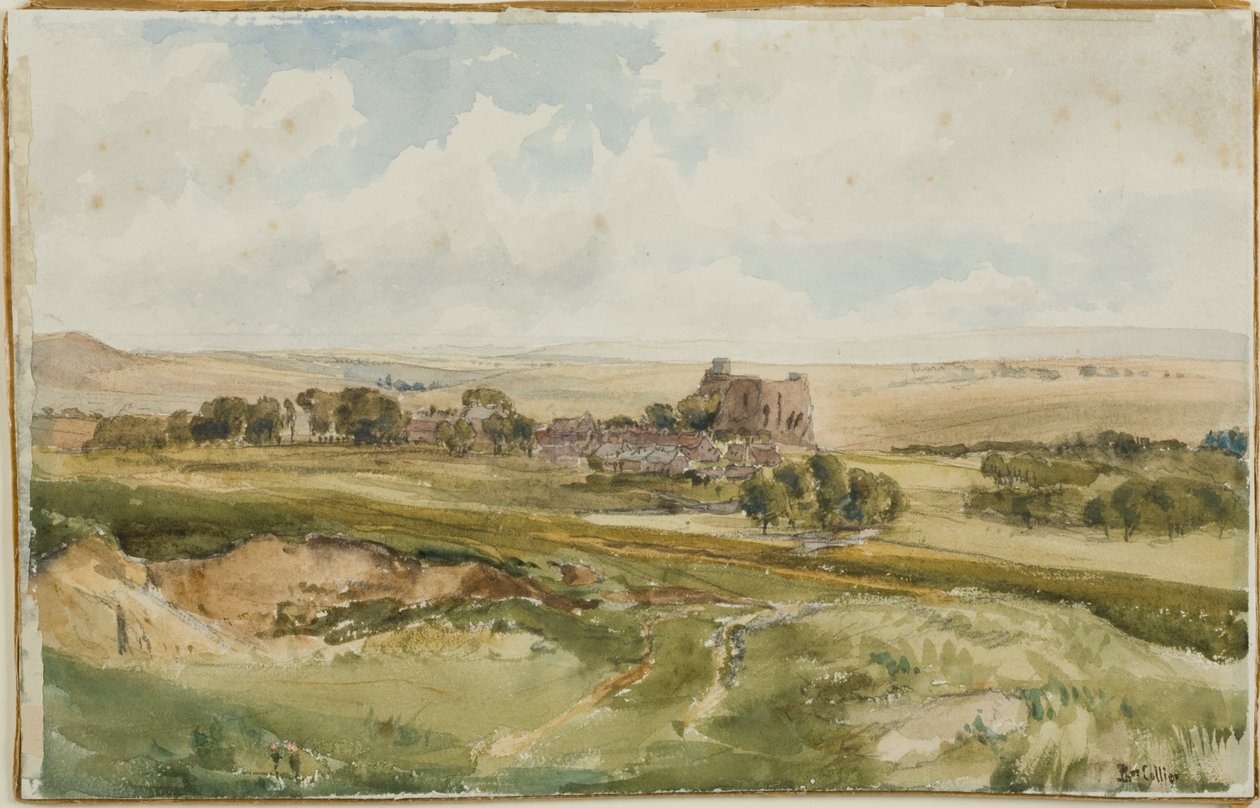 Bowes Castle, Yorkshire (tužka a akvarel na desce) od Thomas Collier