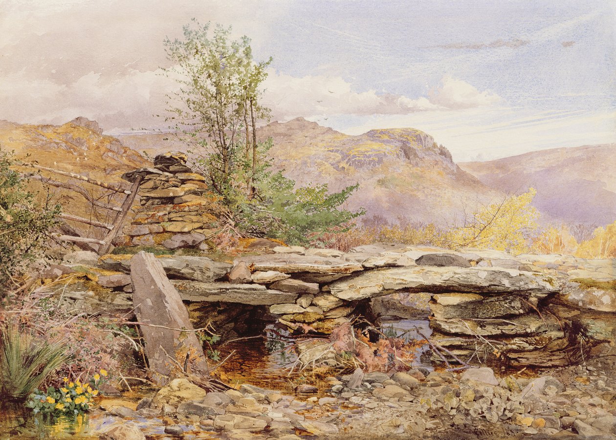 Pentre Ddu Bridge, Severní Wales (grafit a wc na papíře) od Thomas Collier