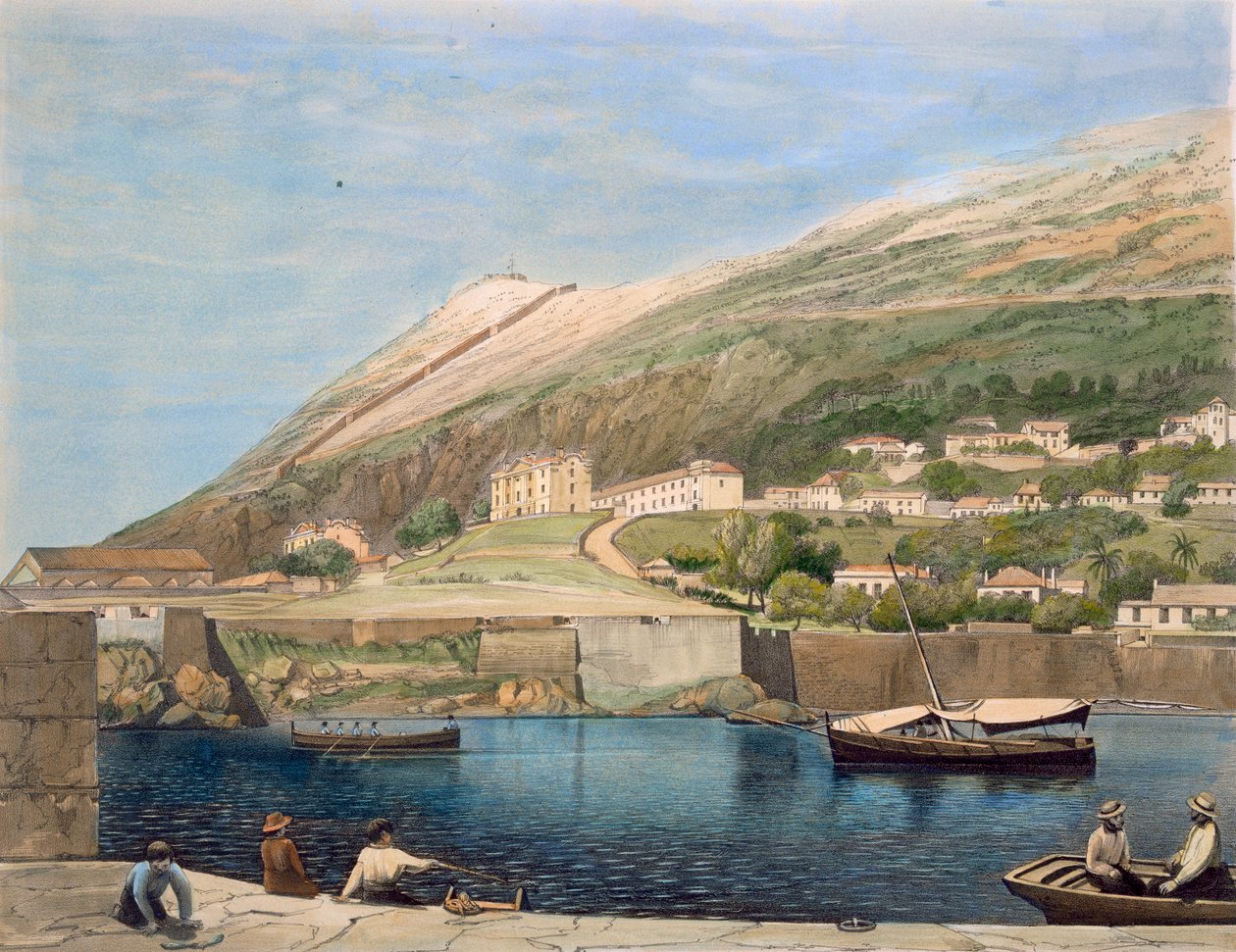 Jižní kasárna z Rosia Bay, z „Select Views of the Rock and Fortress of Gibraltar“ od J. M. Cartera, 1846 od Thomas Colman Dibdin