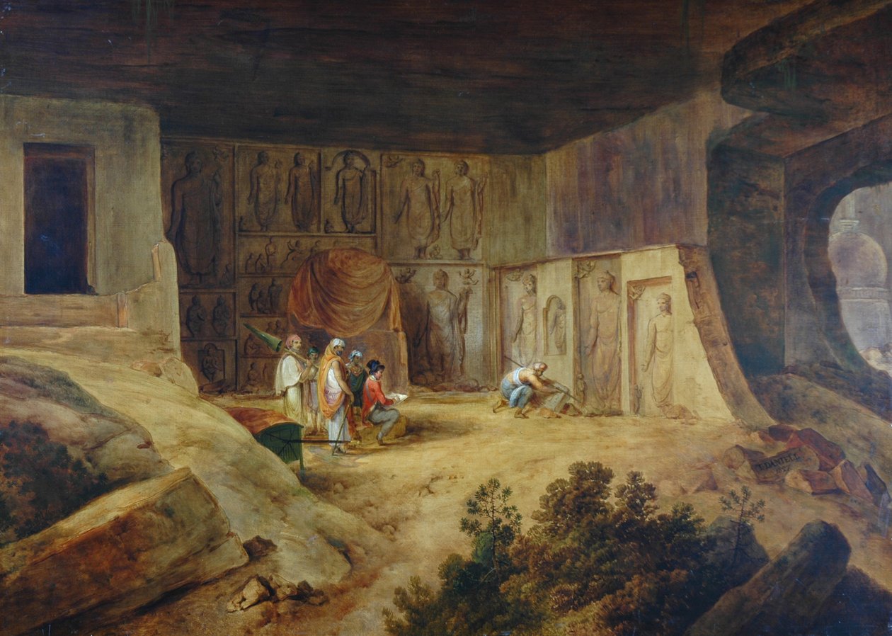 Uvnitř jeskyně Kanaree v Salsette, 1827 od Thomas Daniell