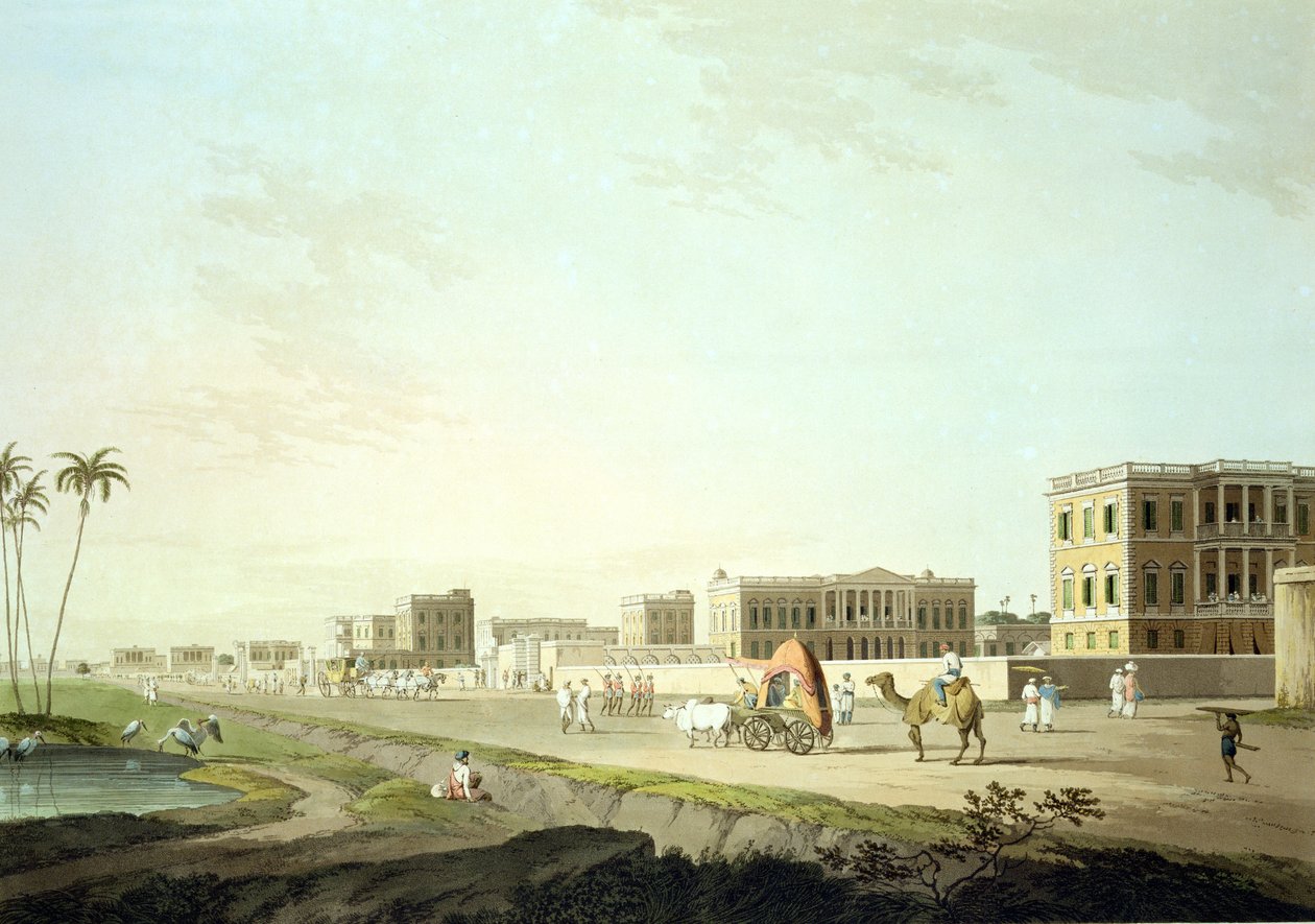 Přístav Cheringhee, Kalkata, deska 32 z knihy "Oriental Scenery: Twenty Four Views in Hindoostan", vyryli Thomas a William (1769-1837) Daniellovi, vydáno 1798 od Thomas Daniell