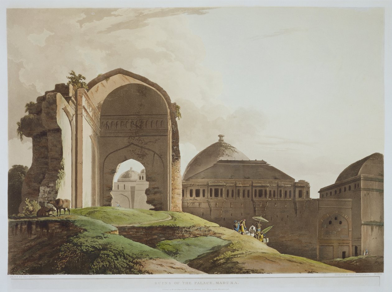 Ruiny paláce, Madura, deska 17 z části 2 Oriental Scenery, vyryté umělcem a Williamem Daniellem (1769-1837) 1798 (akvatinta) od Thomas Daniell