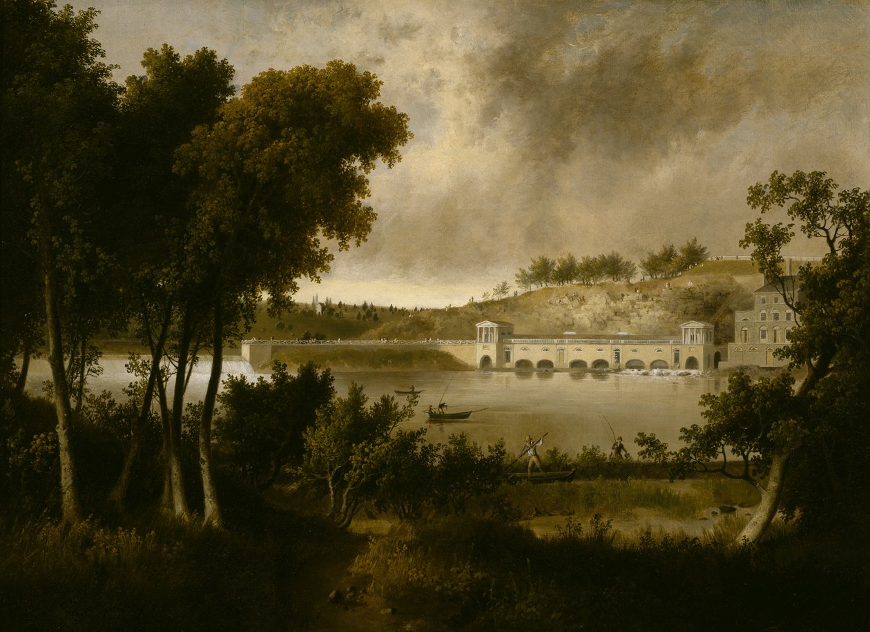 Pohled na Fairmount Waterworks, Philadelphia, z opačné strany řeky Schuylkill, c. 1824-1826 od Thomas Doughty