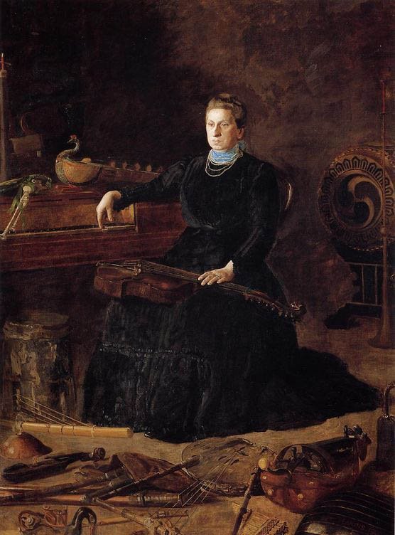 Starožitný hudební portrét Sarah Sagehorn Frishmuth od Thomas Eakins