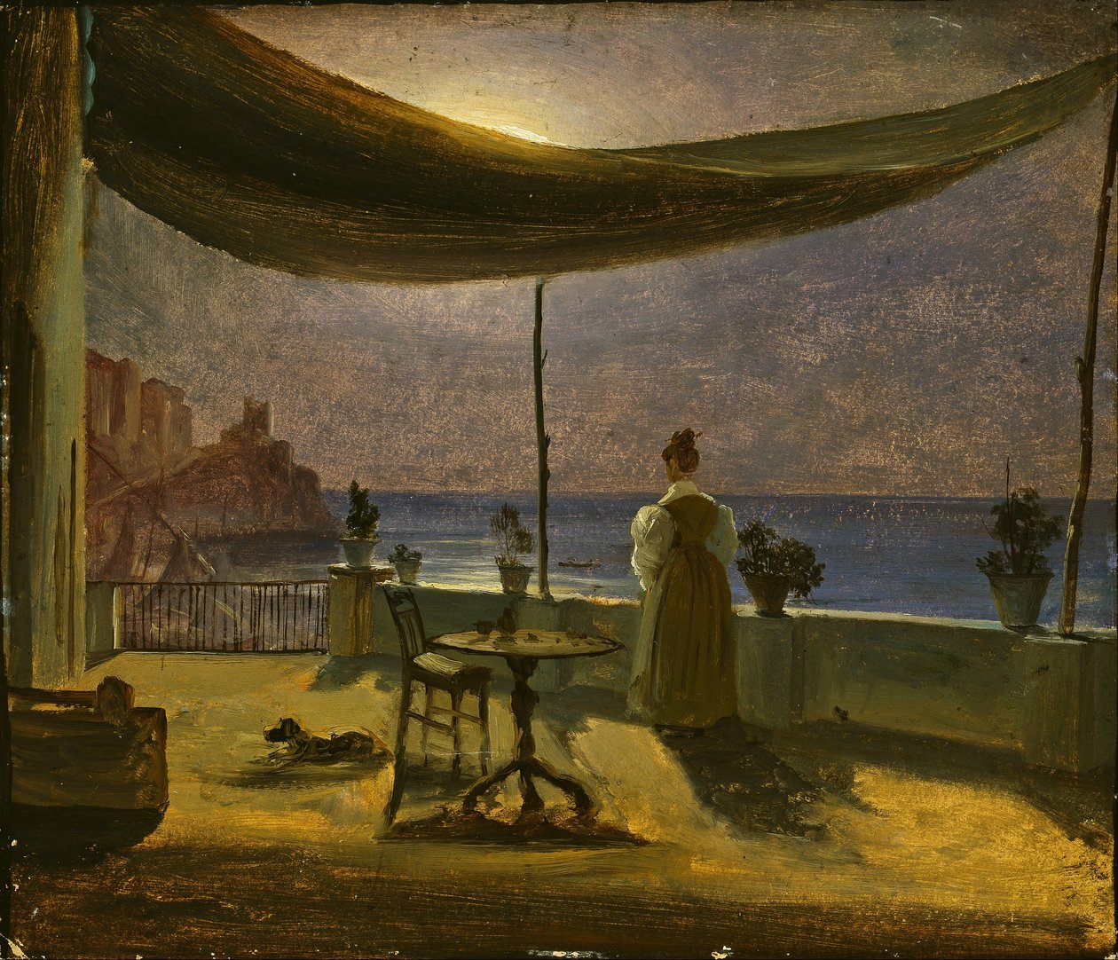 Terasa v Amalfi za svitu měsíce od Thomas Fearnley