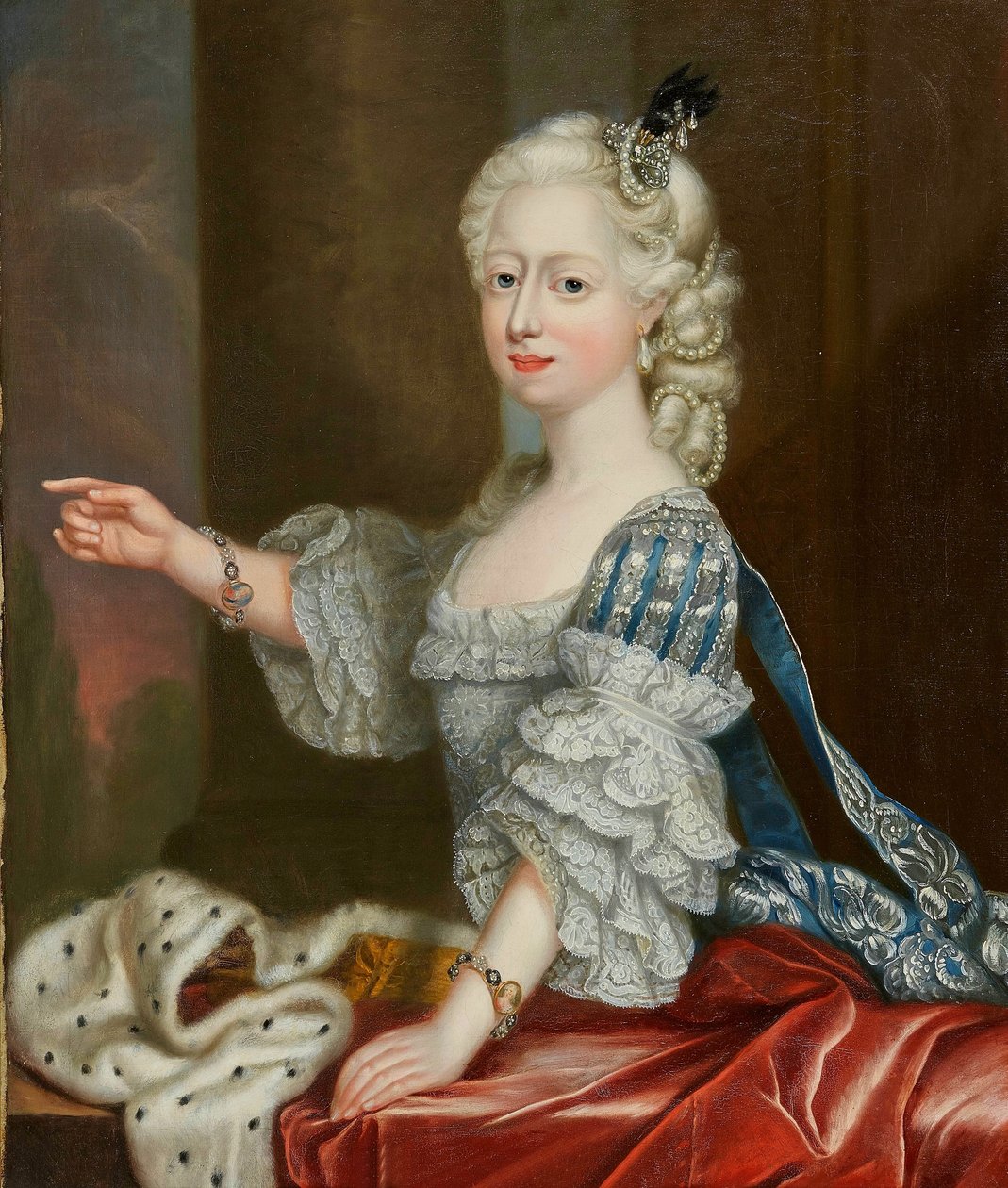 Portrét Augusty Hannoverské, vévodkyně z Braunschweigu-Lüneburgu od Thomas Frye