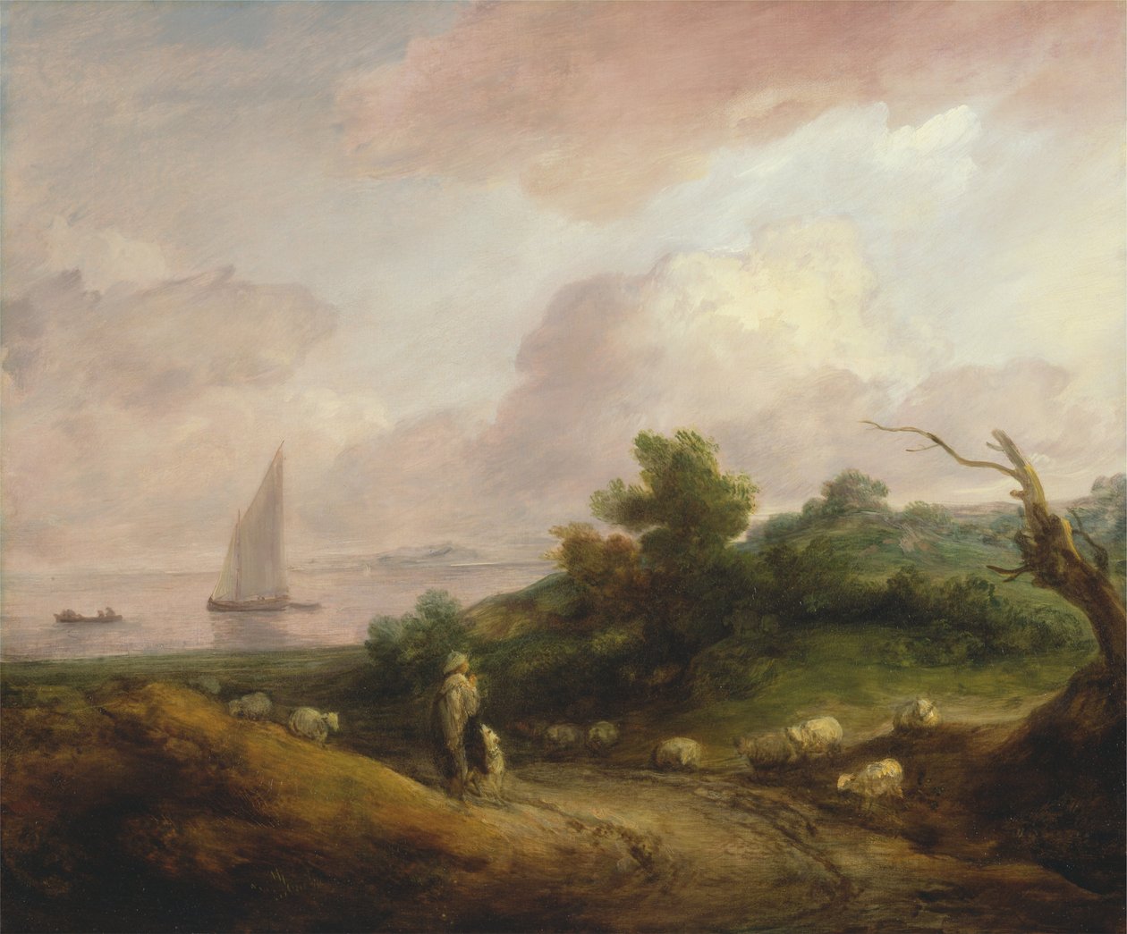 Pobřežní krajina s pastýřem a jeho stádem od Thomas Gainsborough