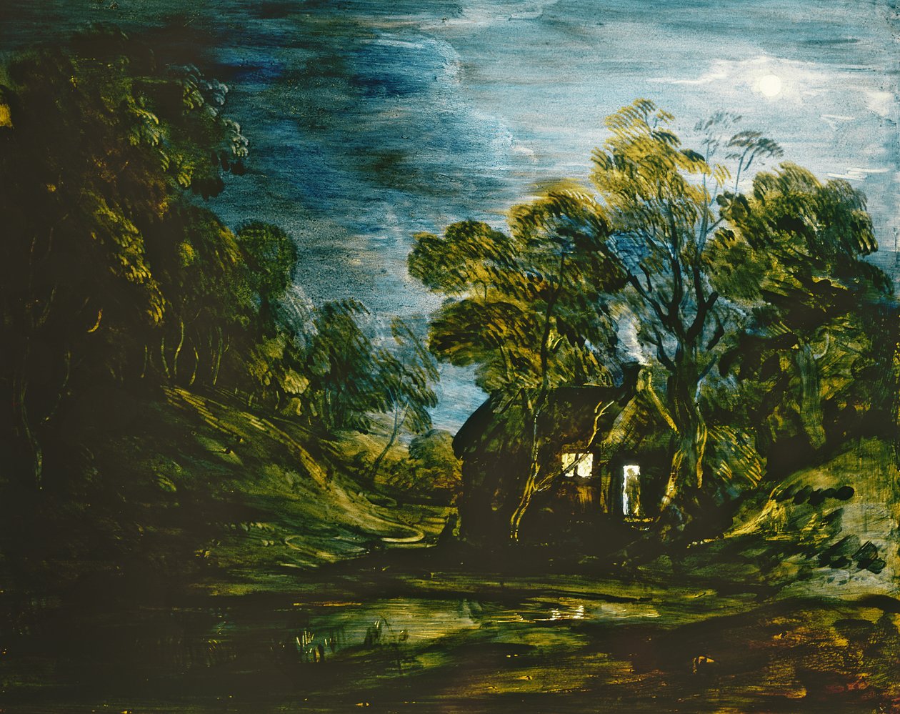 Chata v měsíčním světle, kolem 1781-2 (malba na skle) od Thomas Gainsborough